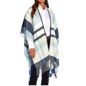 Banana Republic Cashmere Blend Wrap Shawl Skyler Plaid Blue Soft